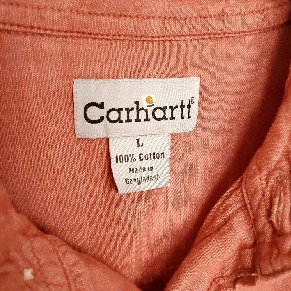 Carhartt Men's Shirt Large Solid Burnt Orange Button Down Pockets Short Sleeve - Picture 3 of 12